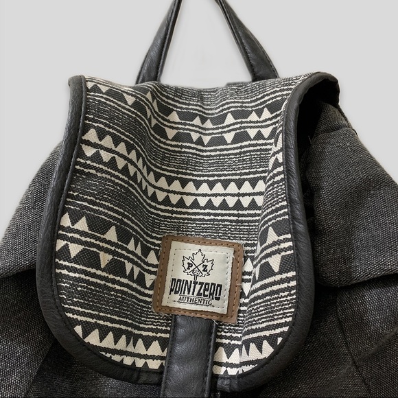 Drawcord Backpack - Charcoal Grey with Patterned Flaps - Picture 4 of 4